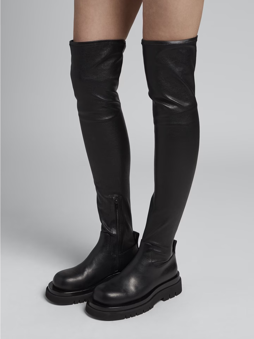 Bottega Veneta Leather Over-The-Knee Lug Boots in Black ASO Lori Harvey